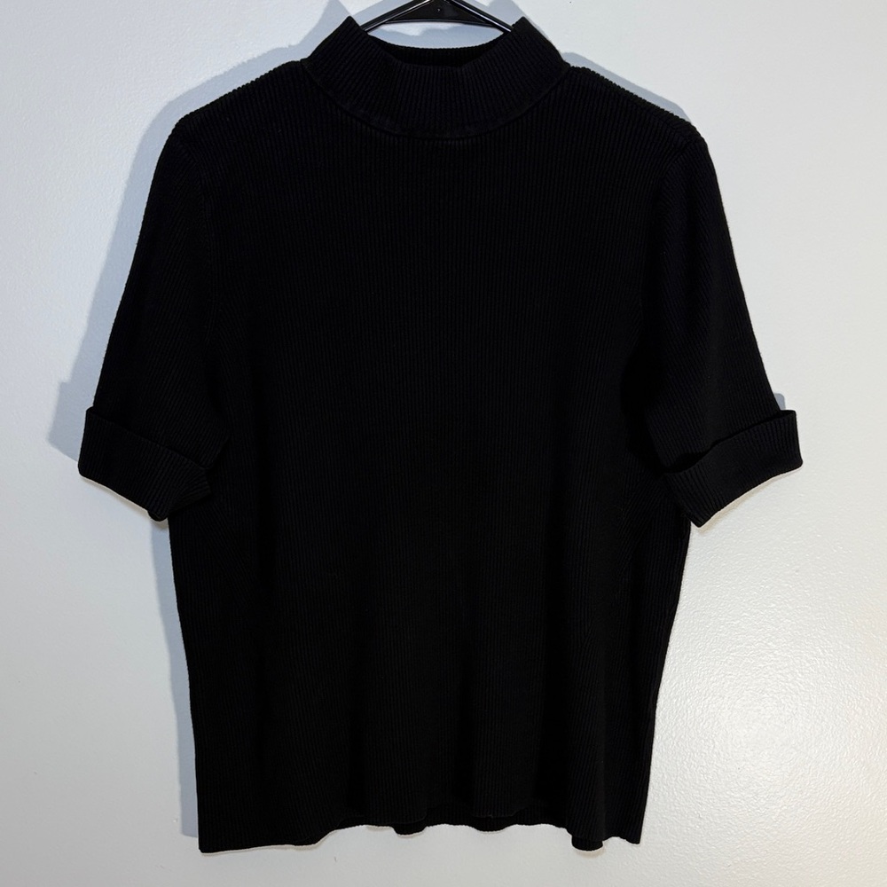 Chico’s Size 3 XL Black Half Sleeve Crew Neck Sweater